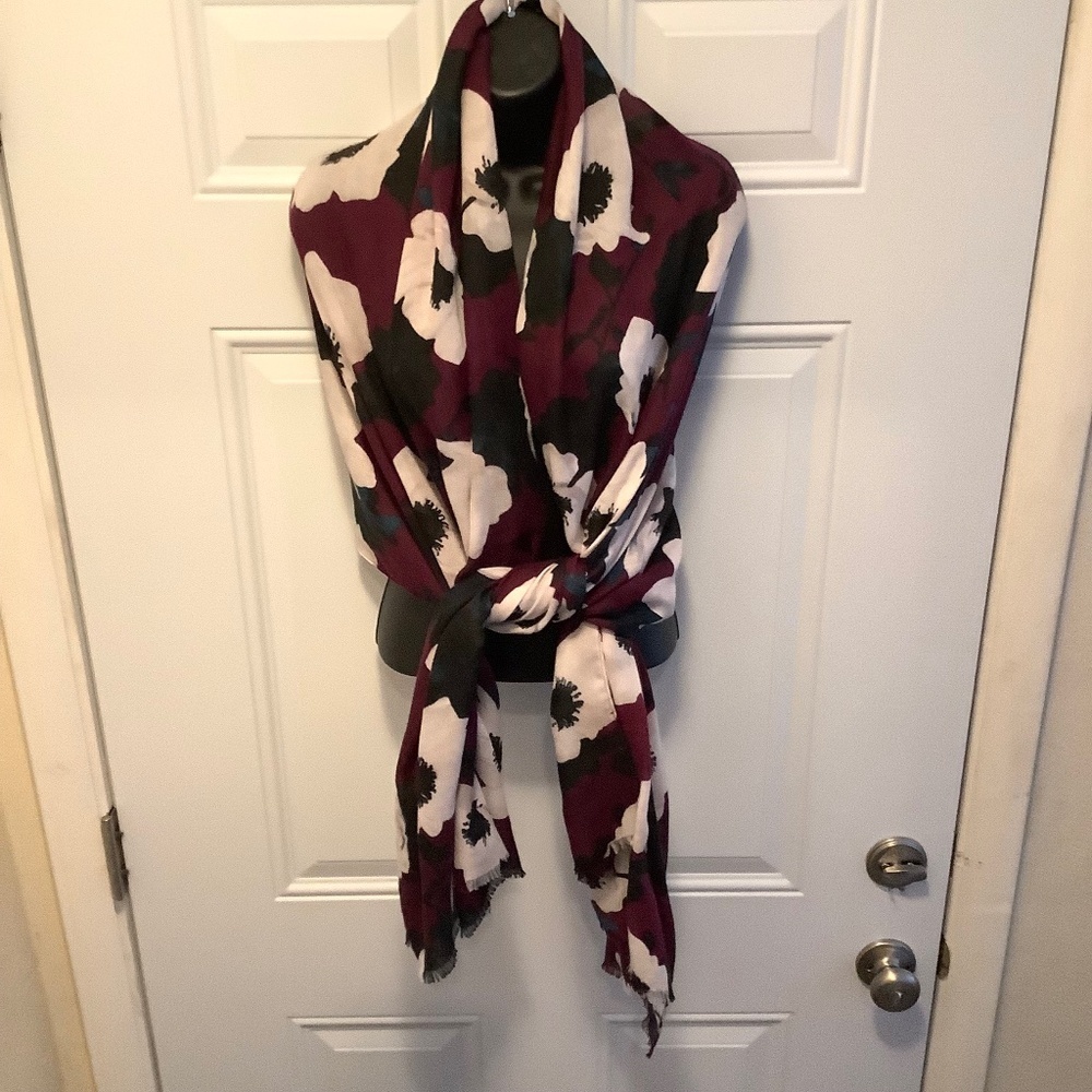 Burgundy Maroon Dark Floral Feminine Fringe Scarf/Wrap Workwear Academia Winter